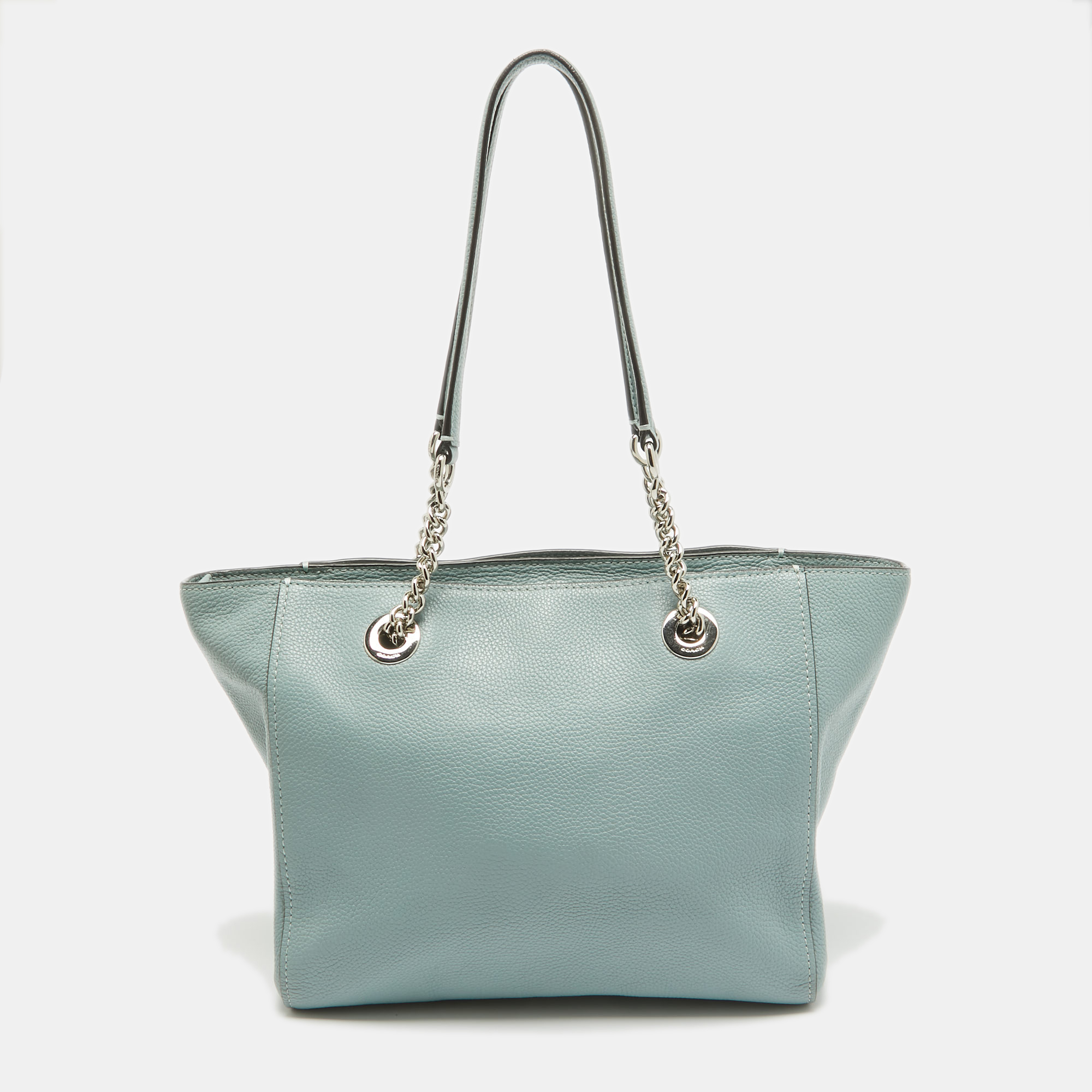 Coach Light Blue Leather Turnlock Chain Tote