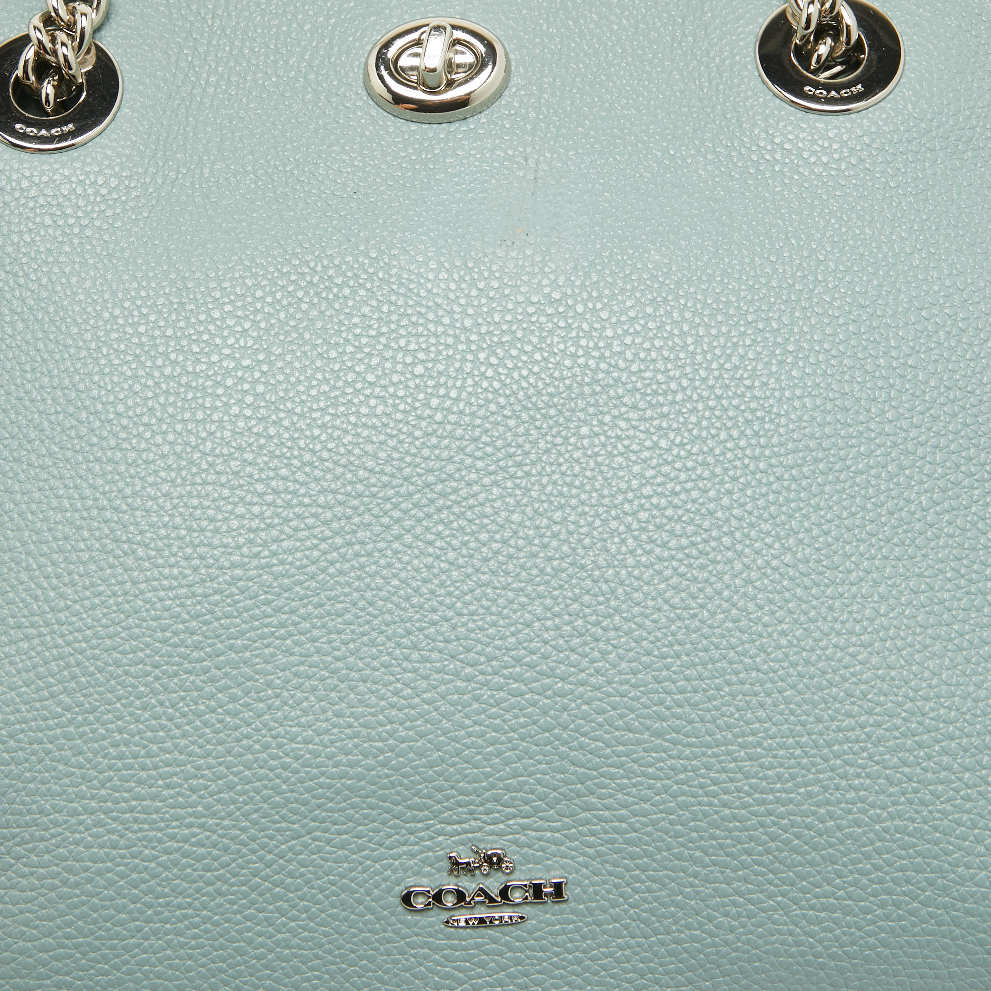 Coach Light Blue Leather Turnlock Chain Tote