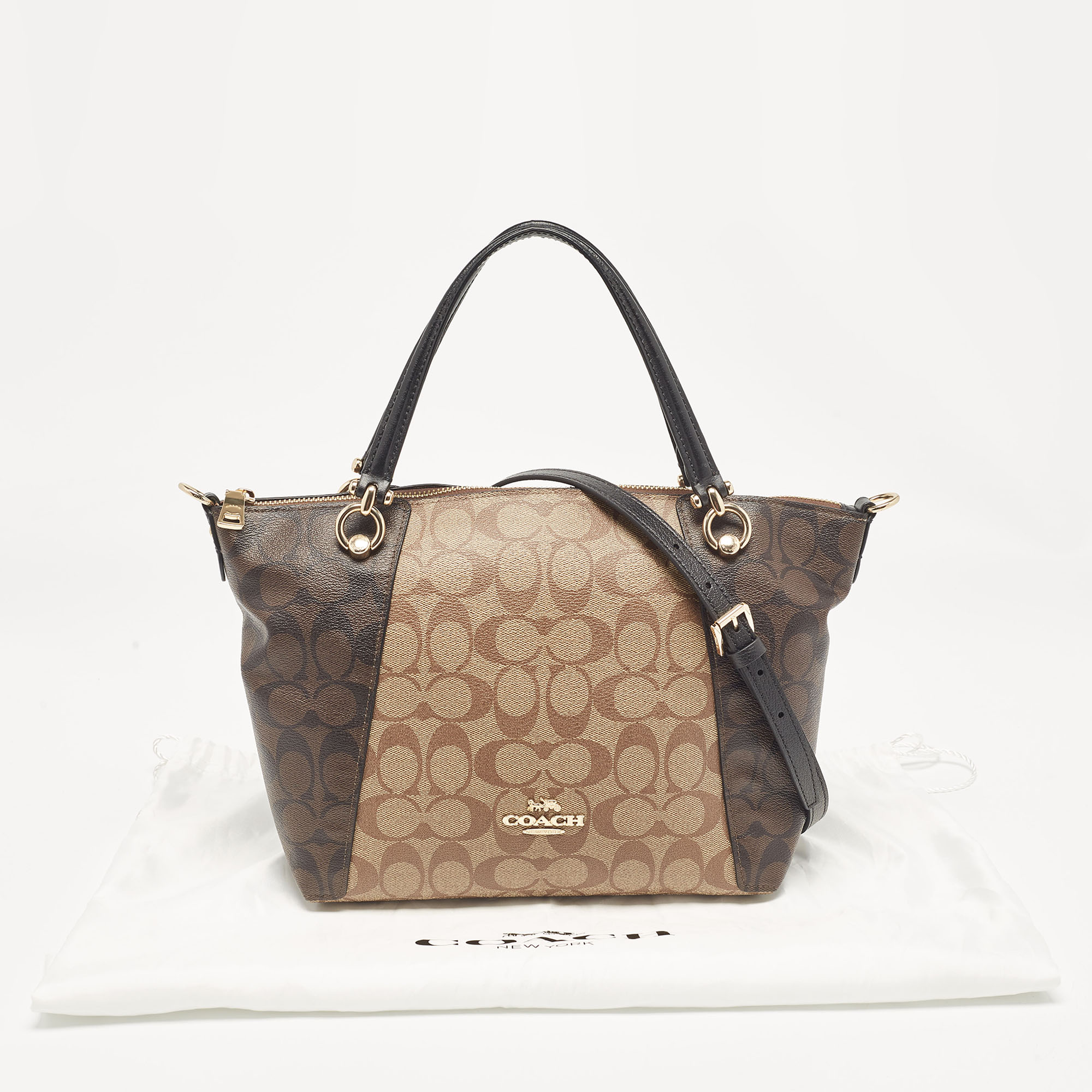 Coach Brown/Black Signature Coated Canvas And Leather Kacey Tote