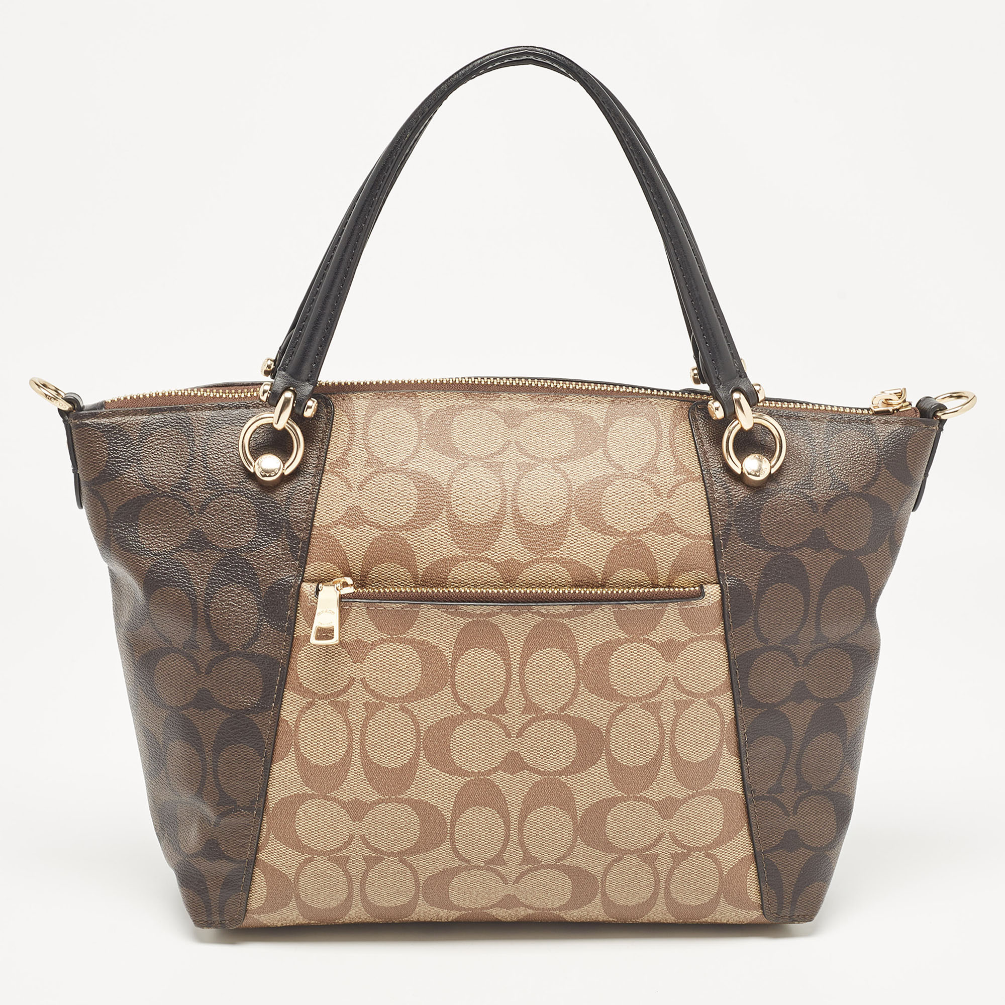 Coach Brown/Black Signature Coated Canvas And Leather Kacey Tote