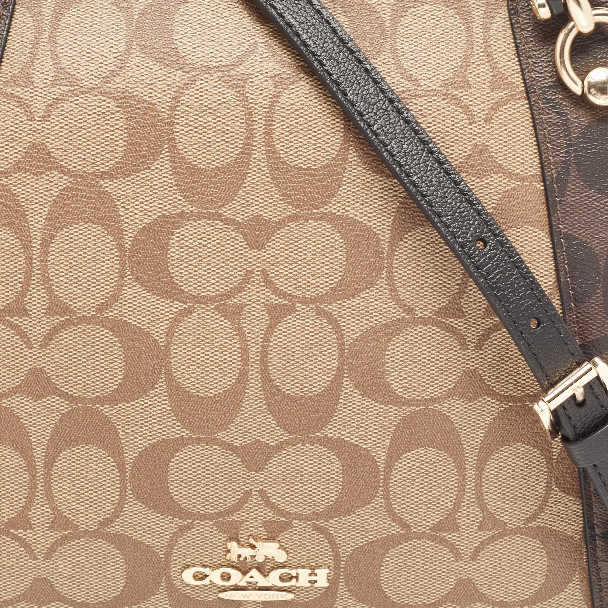 Coach Brown/Black Signature Coated Canvas And Leather Kacey Tote