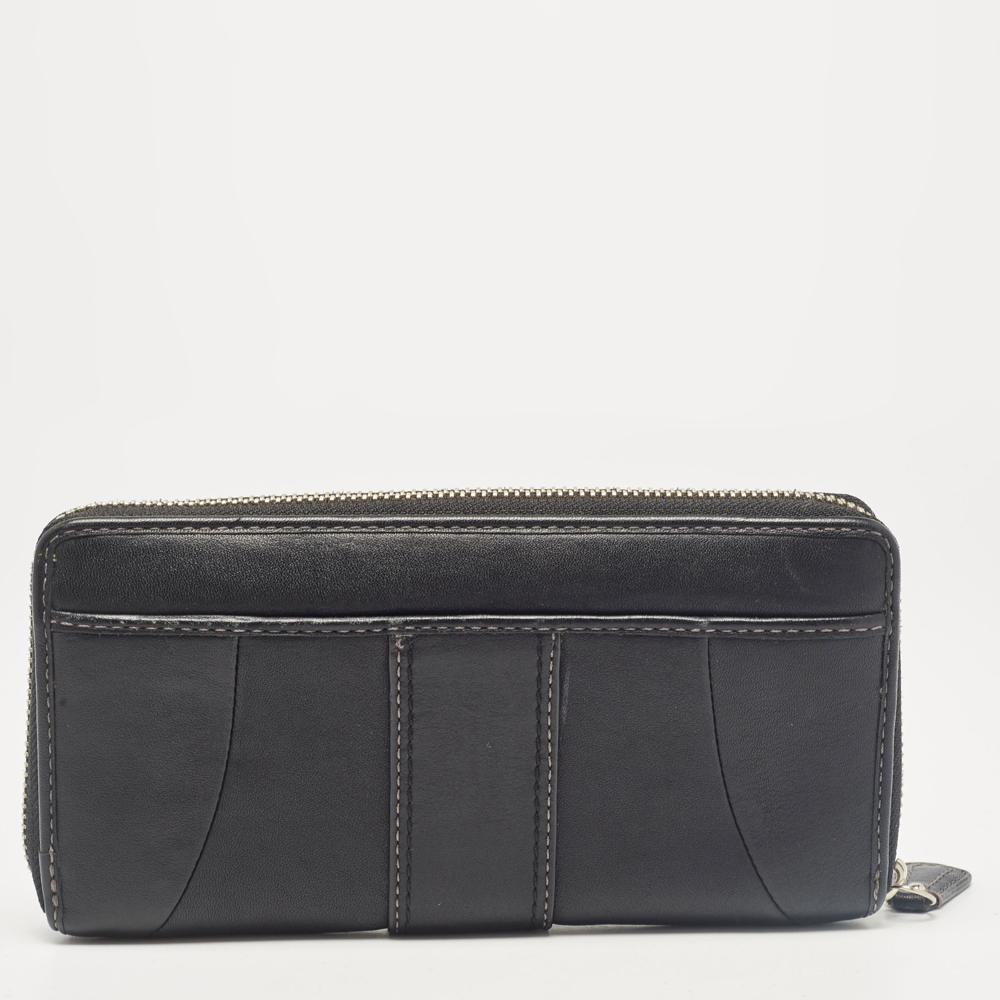 Coach Black Leather Buckle Zip Continental Wallet