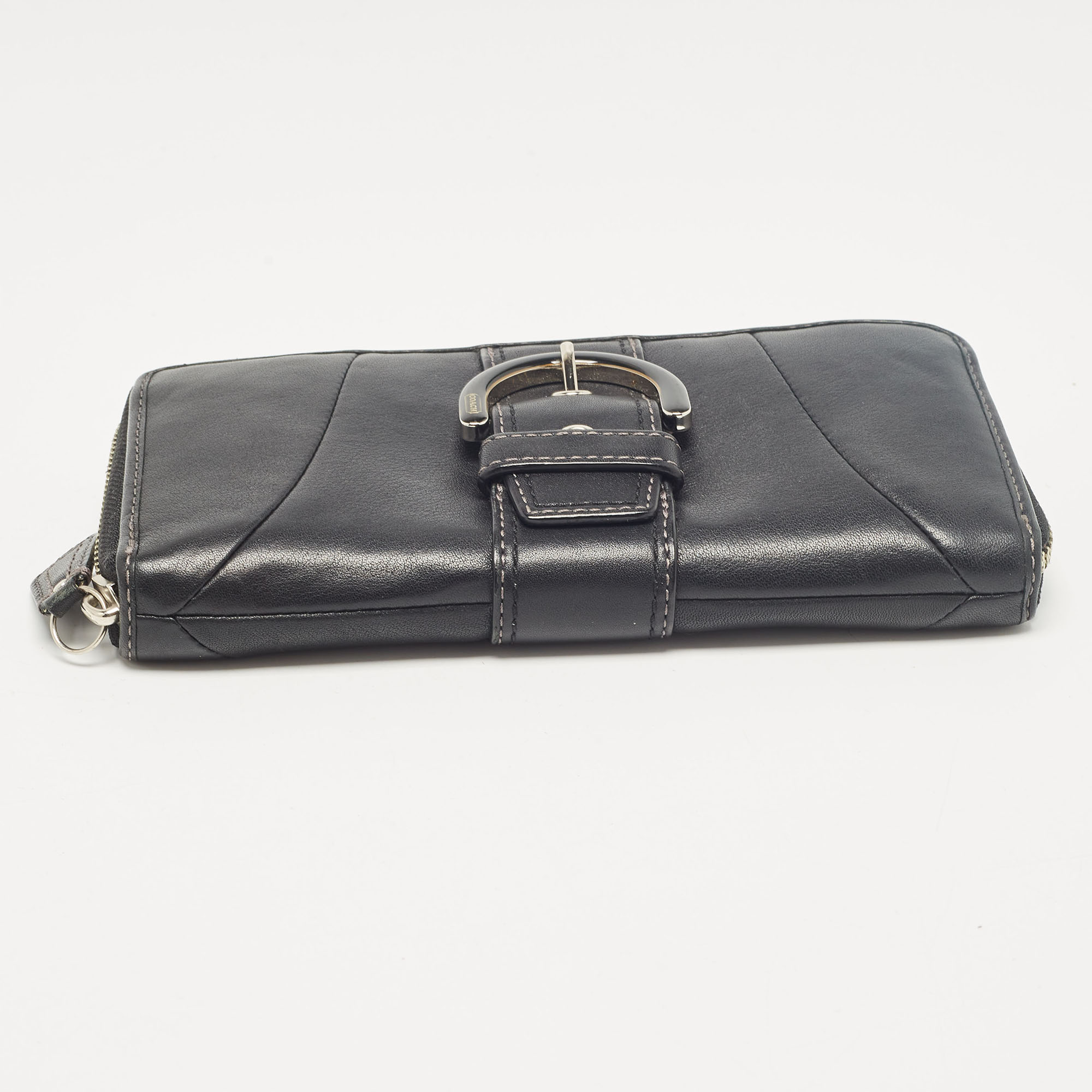 Coach Black Leather Buckle Zip Continental Wallet