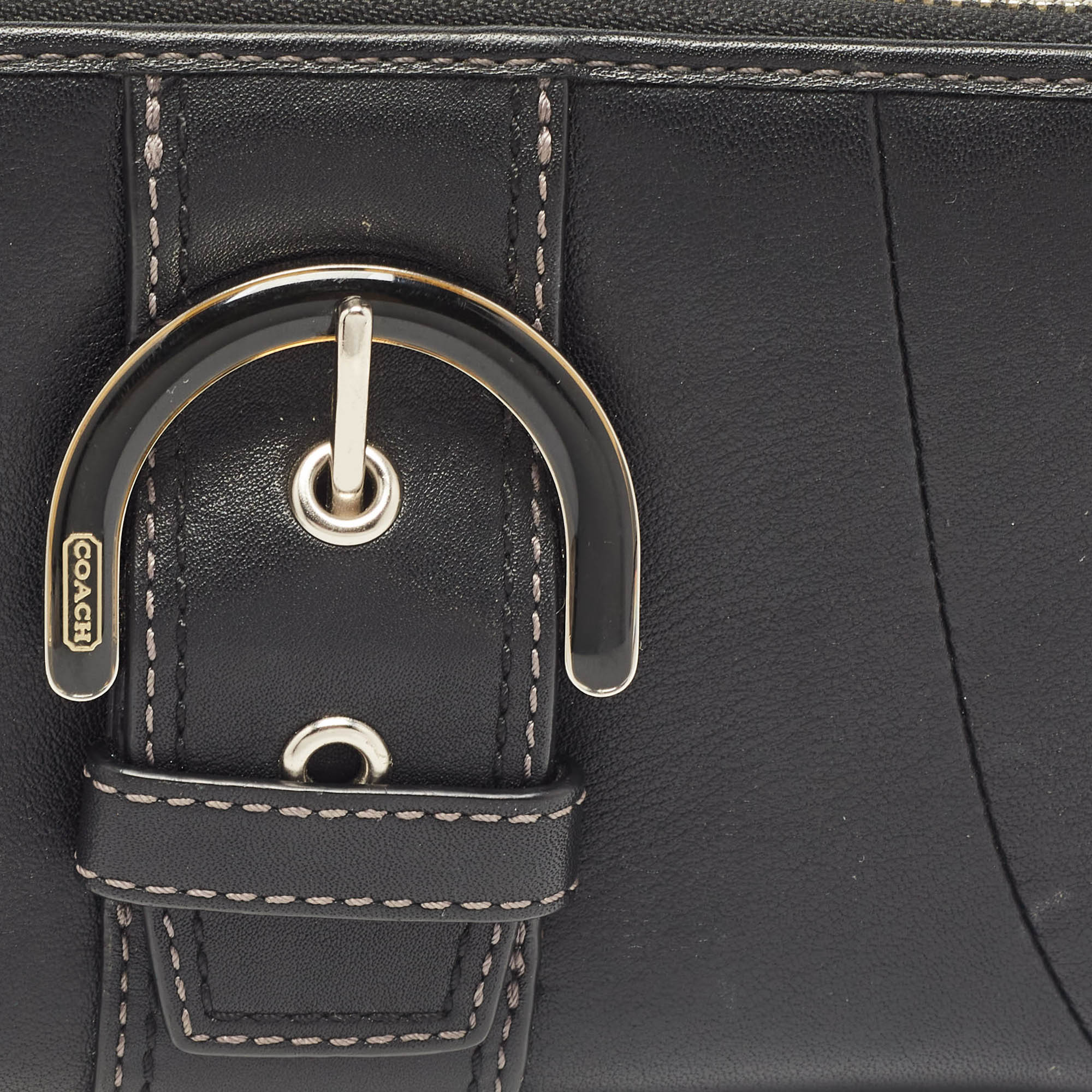 Coach Black Leather Buckle Zip Continental Wallet