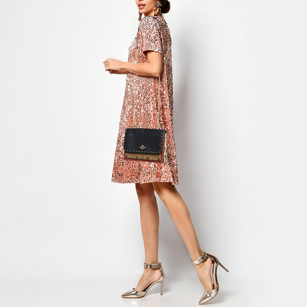 Coach Multicolor Signature Coated Canvas, Python Embossed And Leather Mini Klare Shoulder Bag