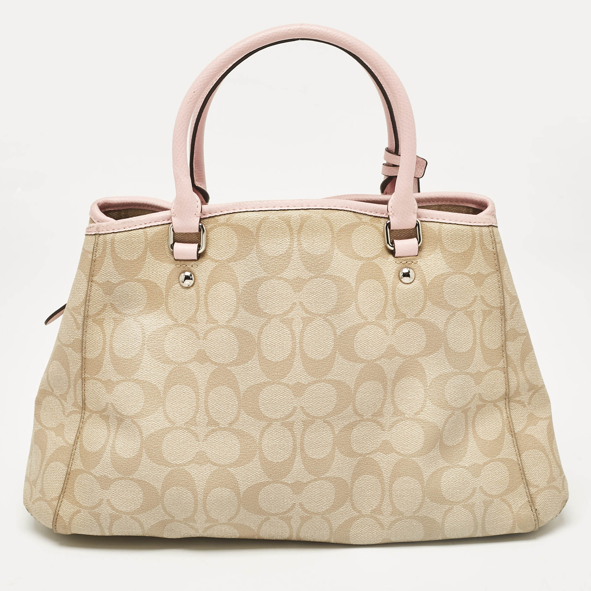 Coach Pink/Beige Signature Coated Canvas Margot Carryall Satchel