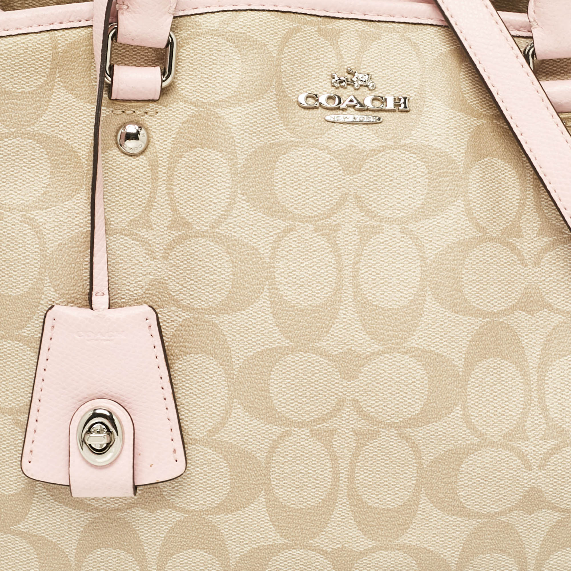 Coach Pink/Beige Signature Coated Canvas Margot Carryall Satchel