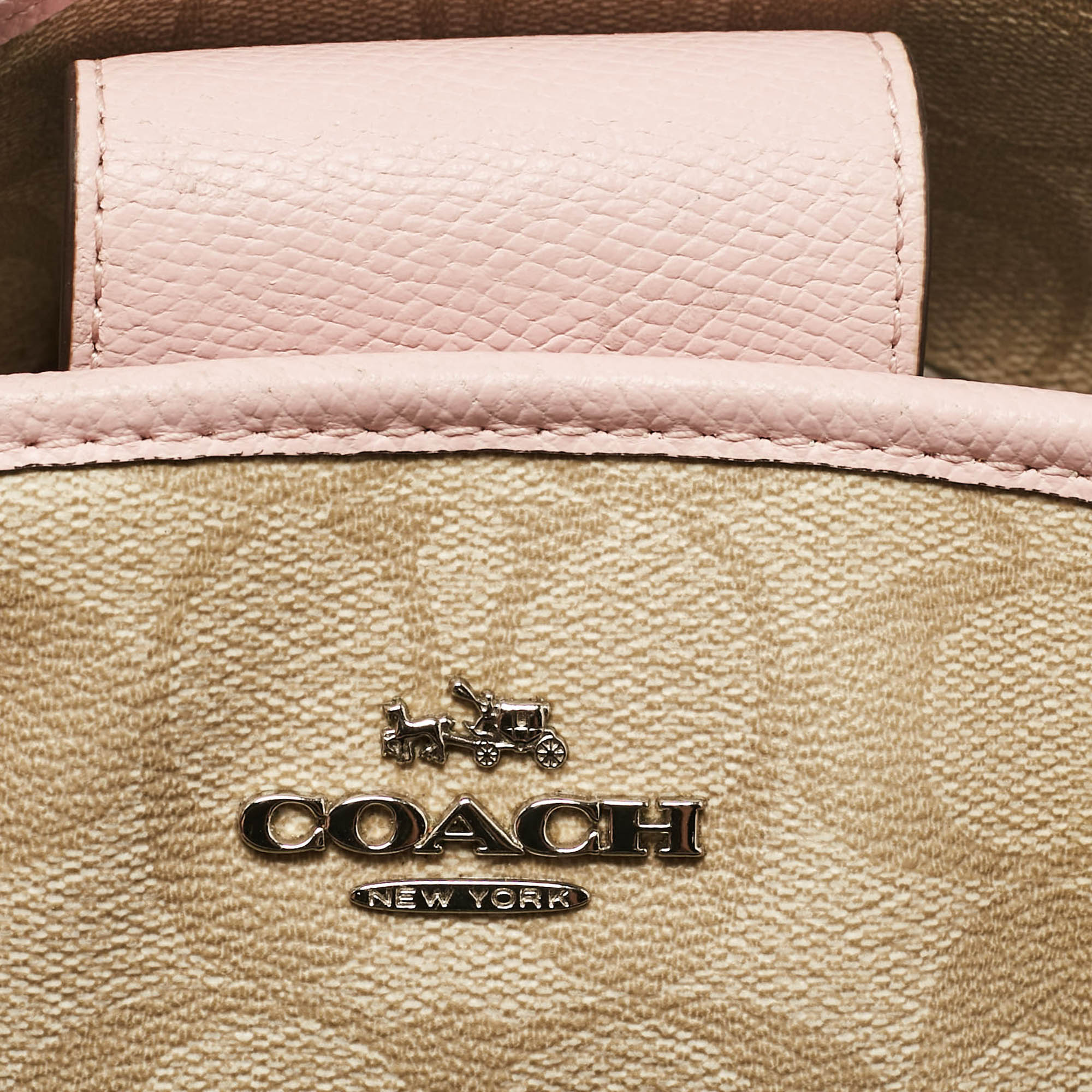 Coach Pink/Beige Signature Coated Canvas Margot Carryall Satchel