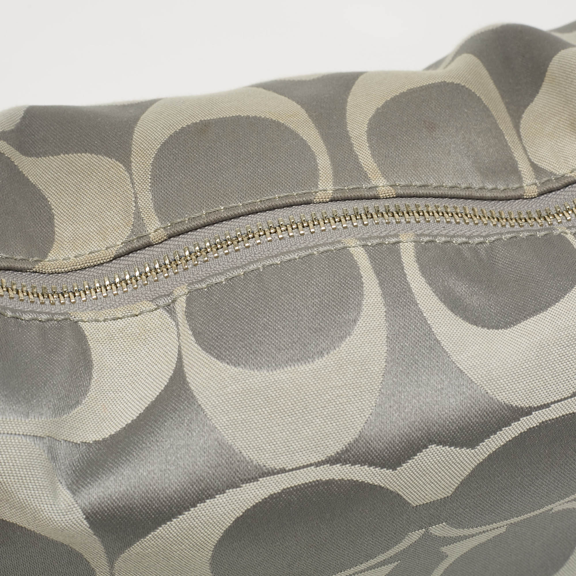 Coach Grey Signature Fabric And Leather Kristin Hobo