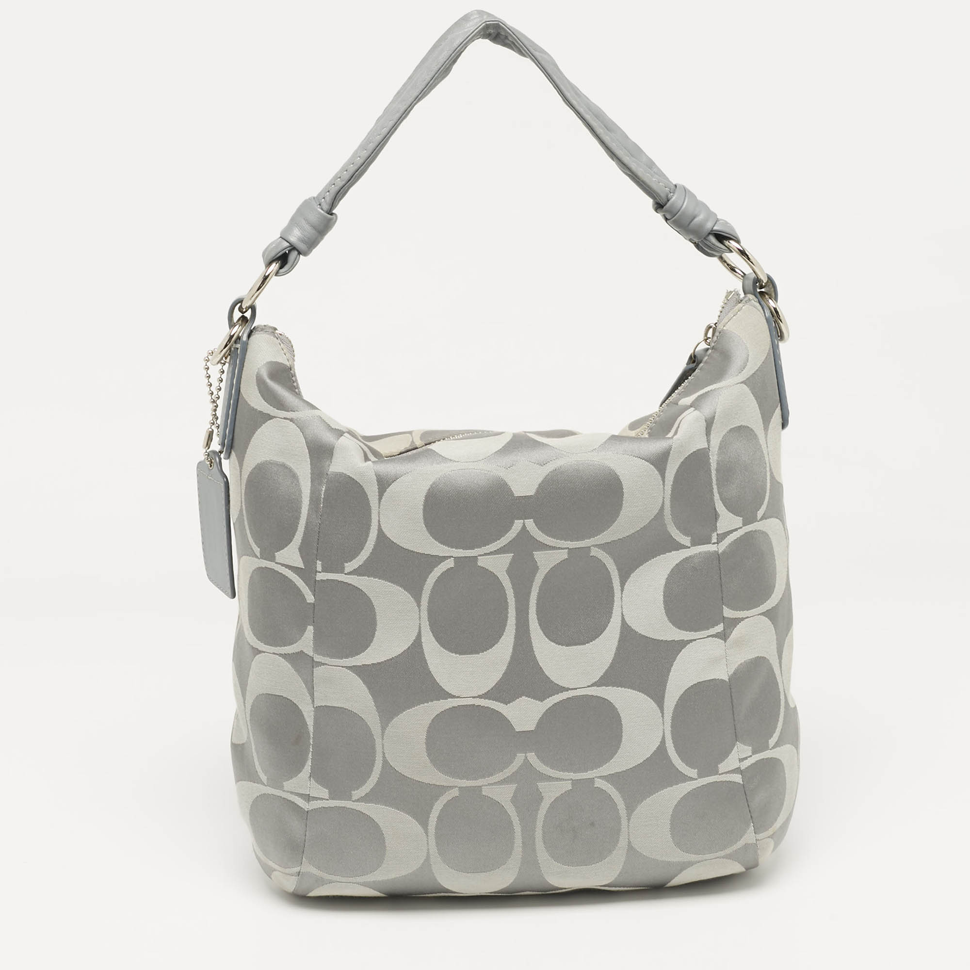 Coach Grey Signature Fabric And Leather Kristin Hobo