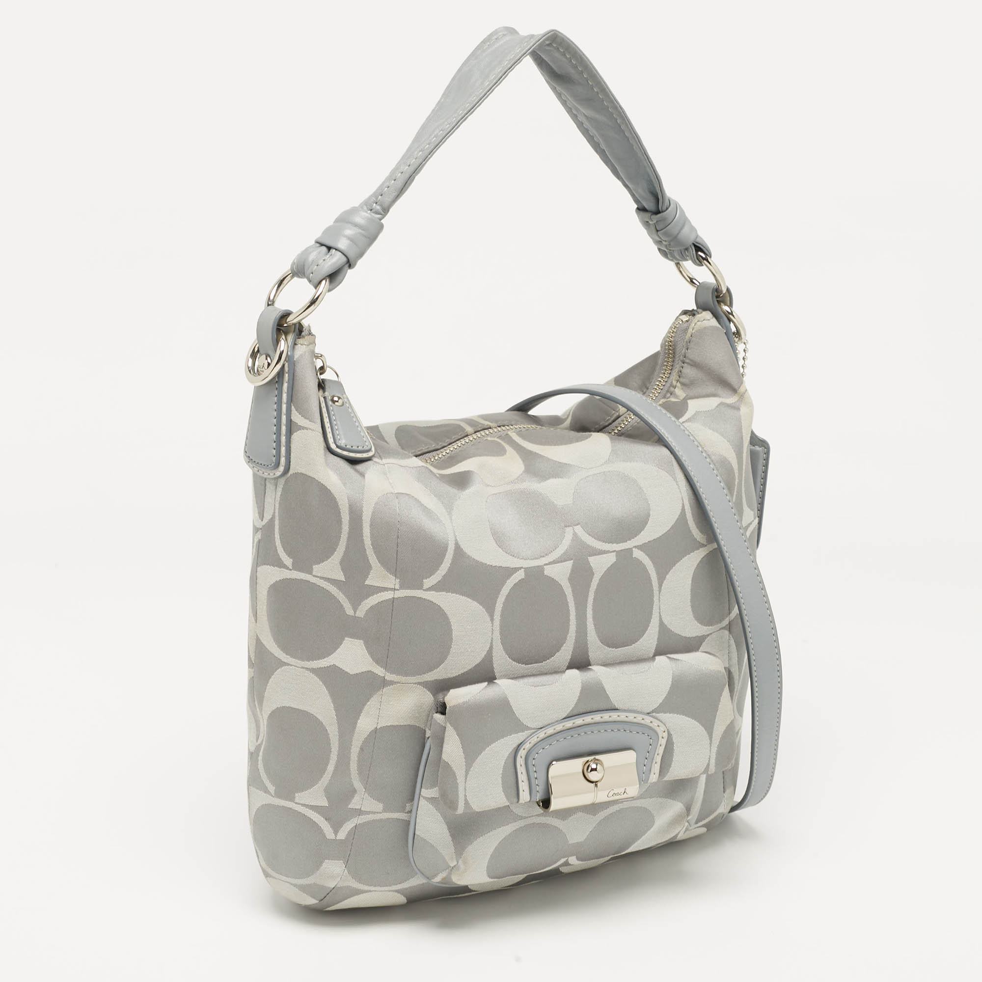 Coach Grey Signature Fabric And Leather Kristin Hobo