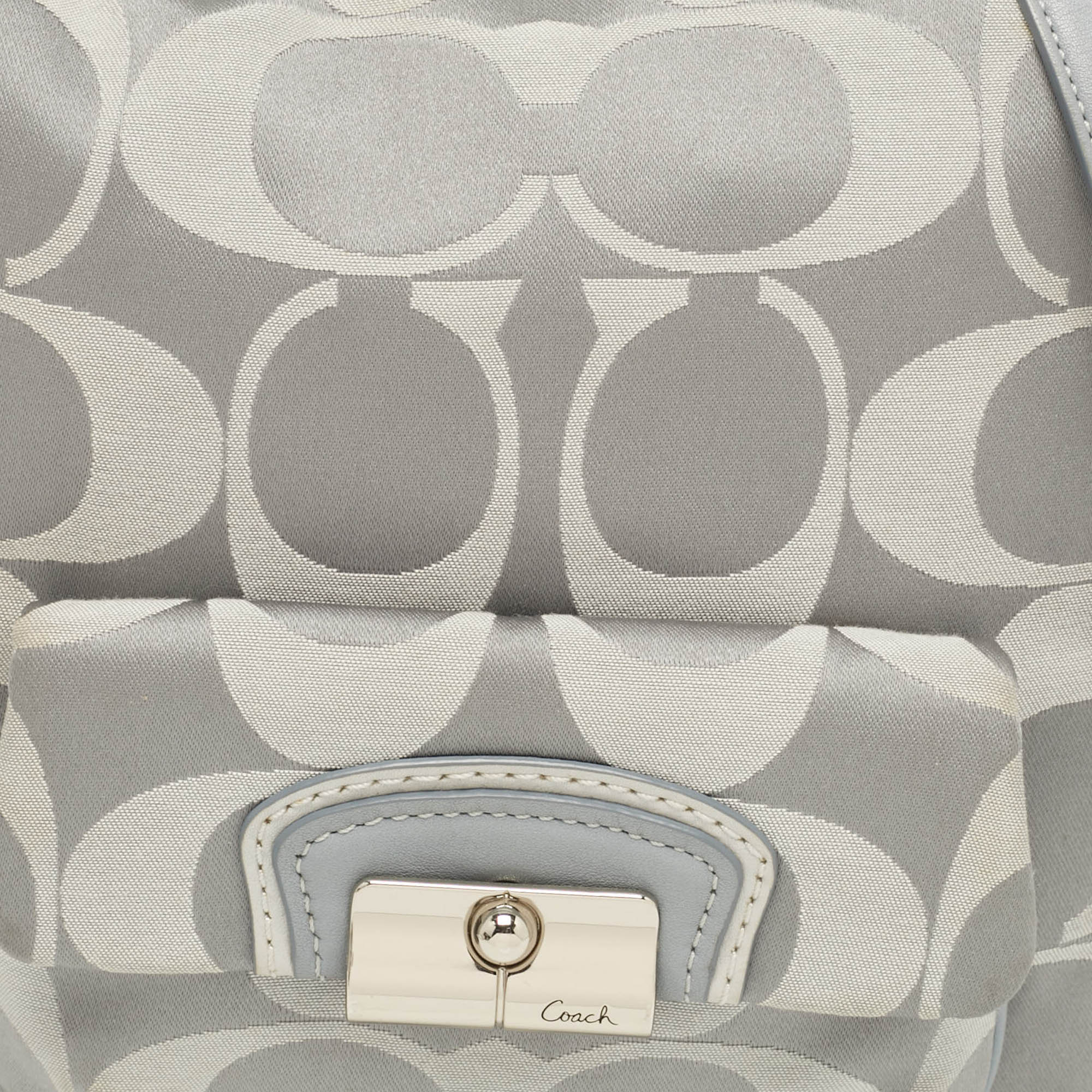 Coach Grey Signature Fabric And Leather Kristin Hobo