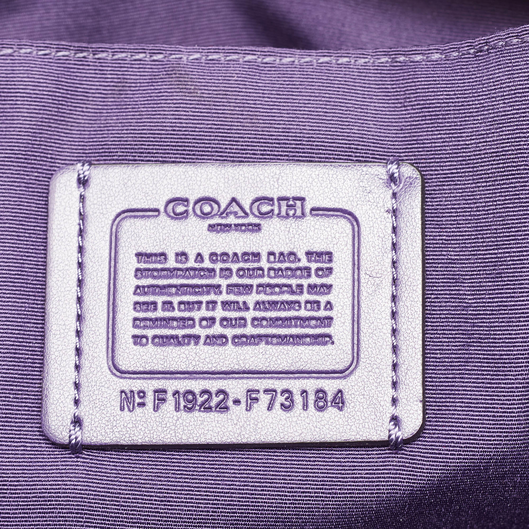 Coach Purple Signature Nylon And Leather Zip Top Tote