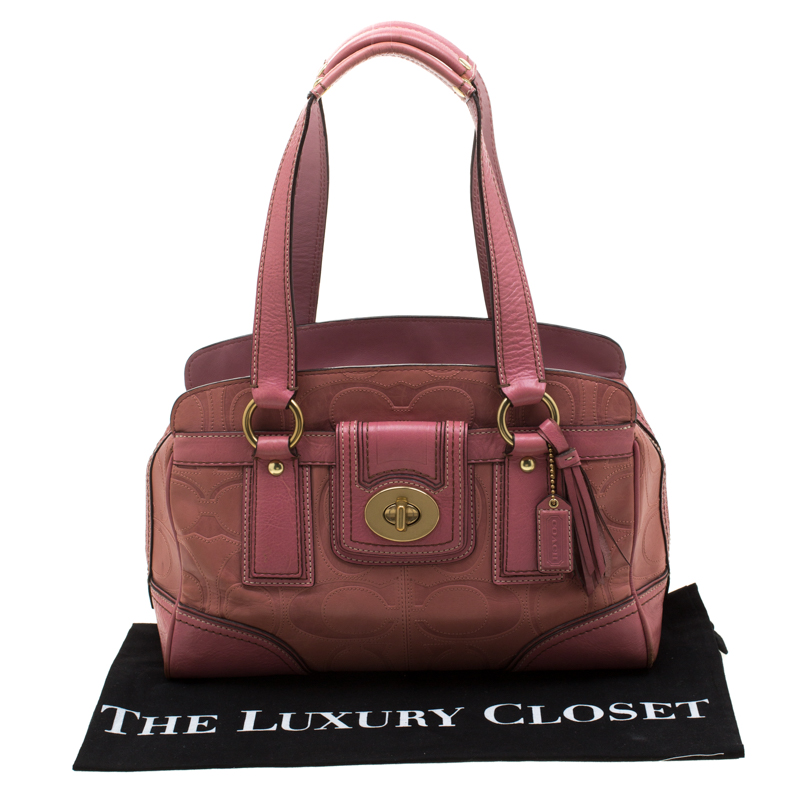 Coach Pink Leather Pocket Turnlock Satchel