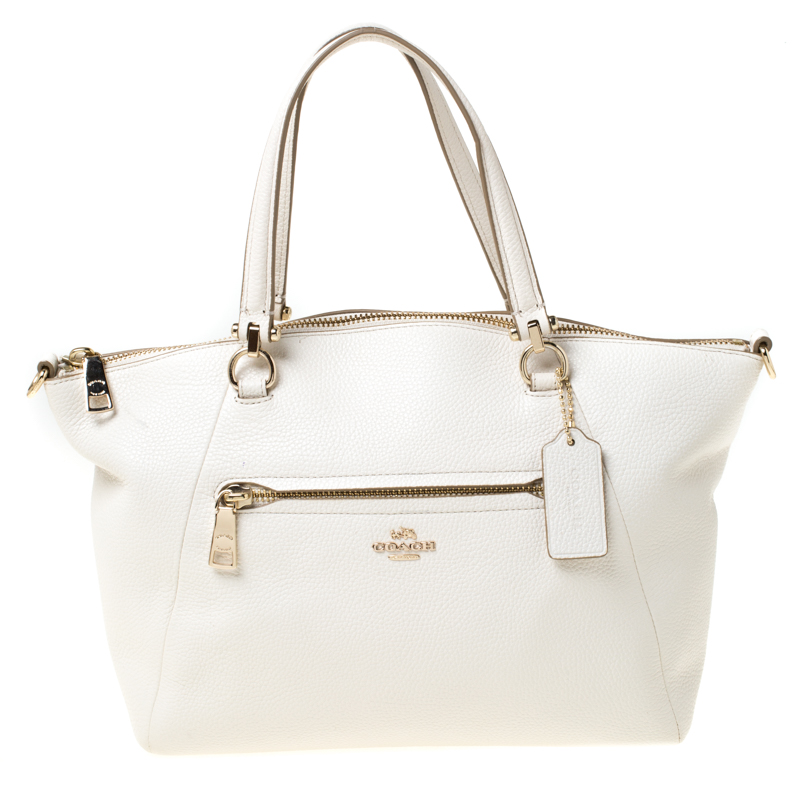 Image of Coach Cream Pebbled Leather Prairie Satchel