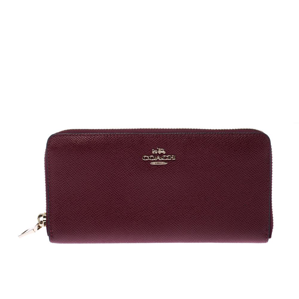 Image of Coach Burgundy Leather Accordion Zip Wallet