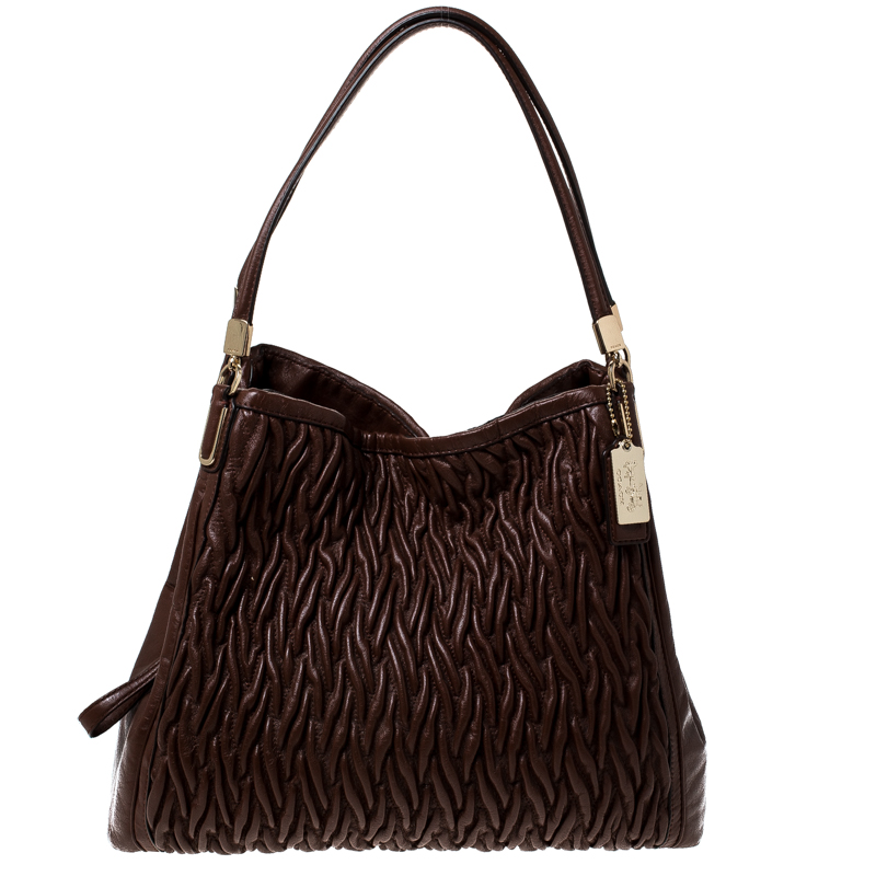 Image of Coach Brown Leather Madison Phoebe Gathered Twist Shoulder Bag