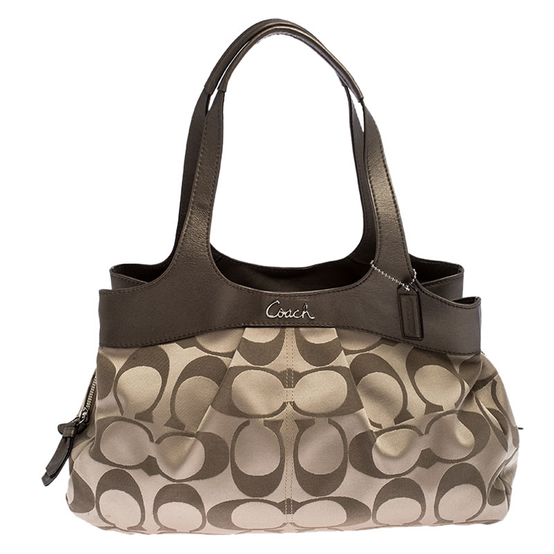 Image of Coach Beige/Brown Signature Canvas and Leather Satchel