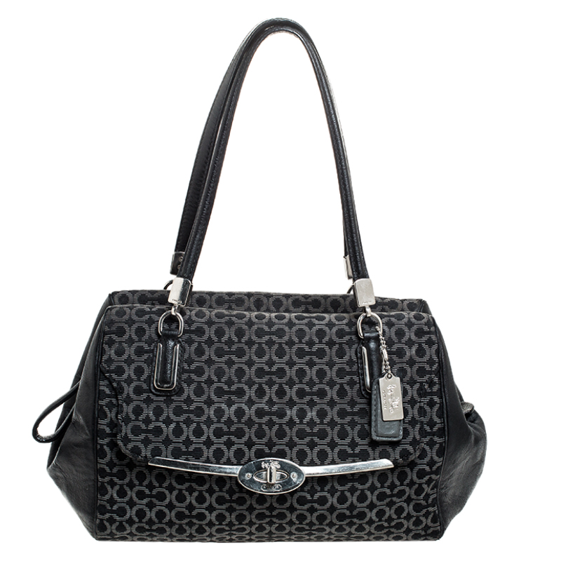 Image of Coach Black Canvas and Leather Monogram Cc Optic Satchel