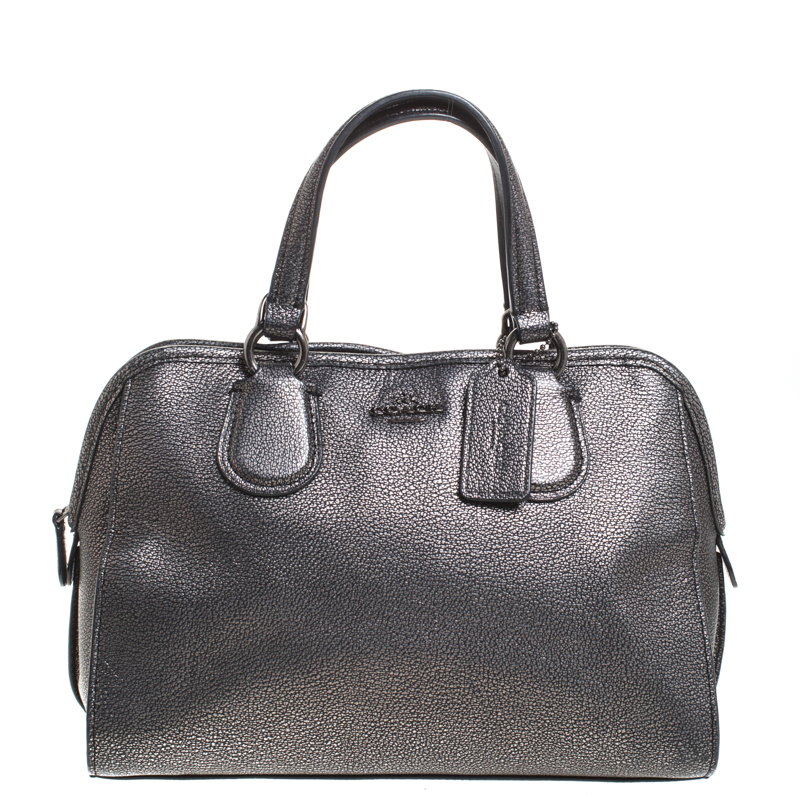 Image of Coach Grey/Black Textured Leather Carryall Satchel