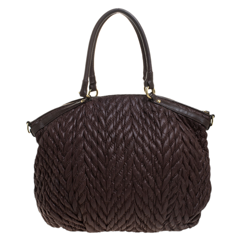 Coach Dark Brown Quilted Nylon And Leather 70th Anniversary Madison Satchel