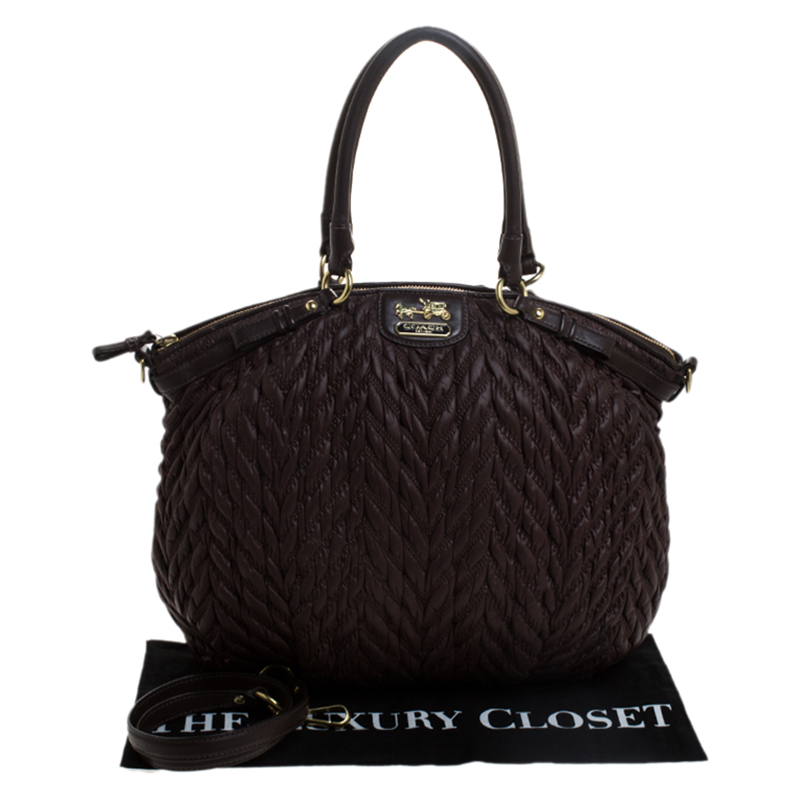Coach Dark Brown Quilted Nylon And Leather 70th Anniversary Madison Satchel
