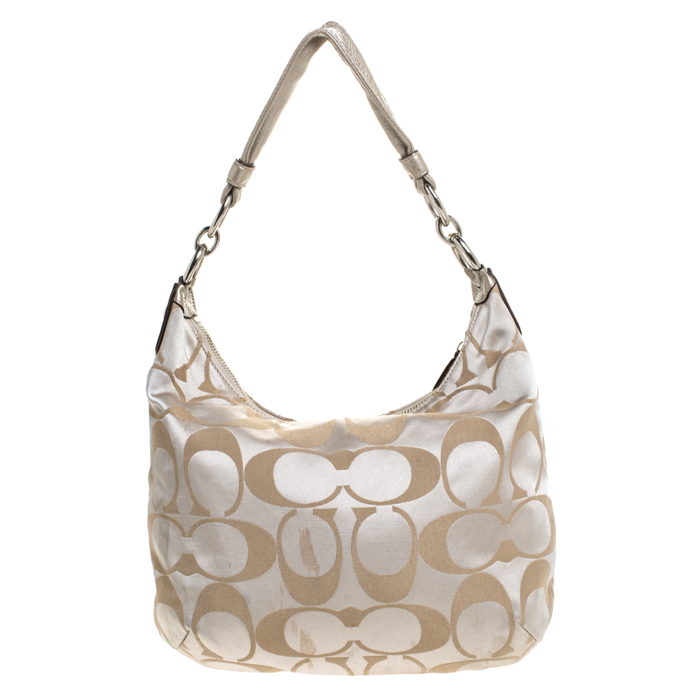 Coach Beige/Gold Canvas And Leather Kristin Hobo