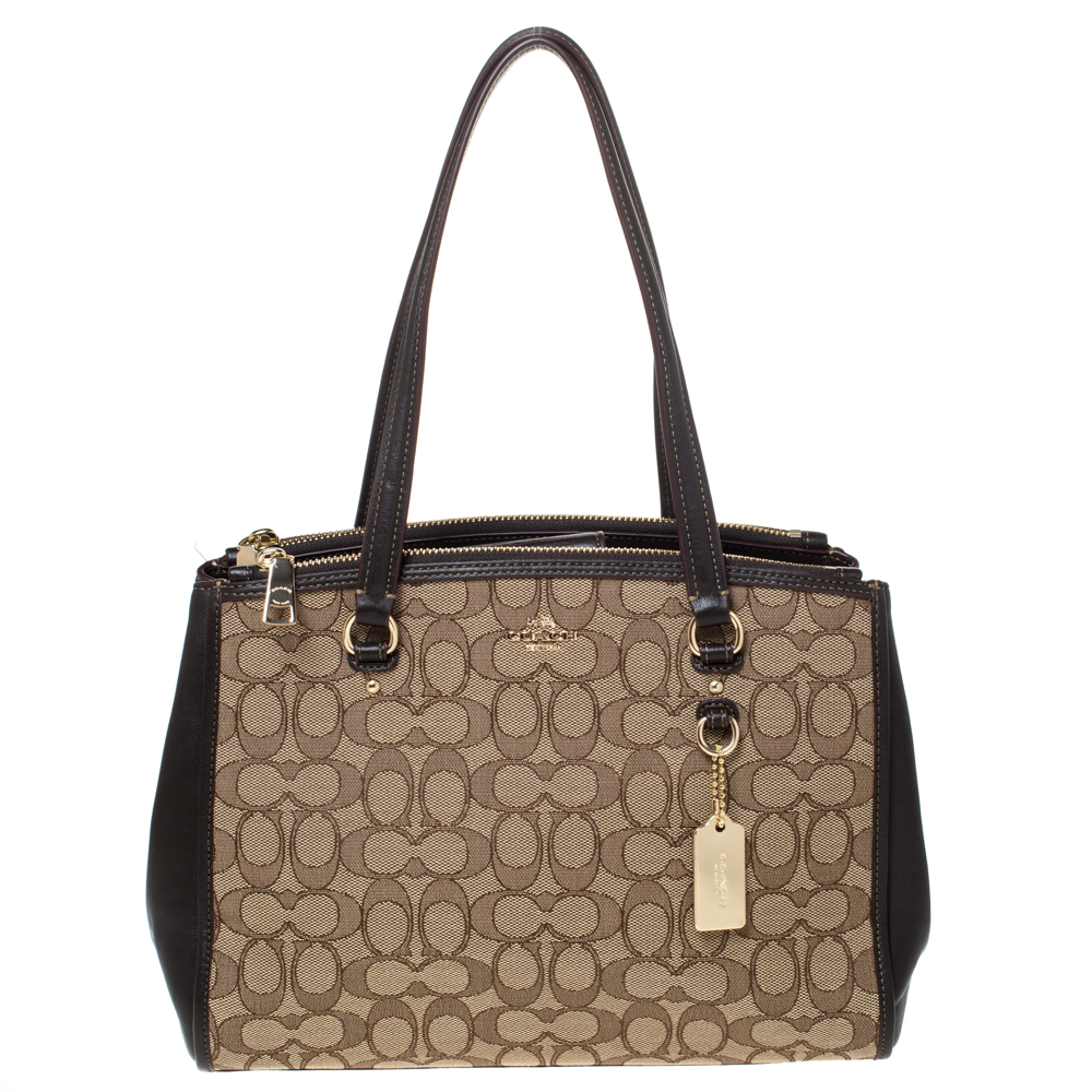 Image of Coach Beige/Brown Canvass and Leather Etta Carryall Satchel