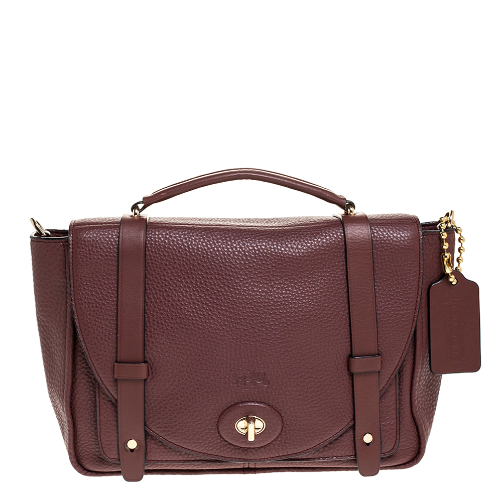 Image of Coach Burgundy Leather Turnlock Satchel