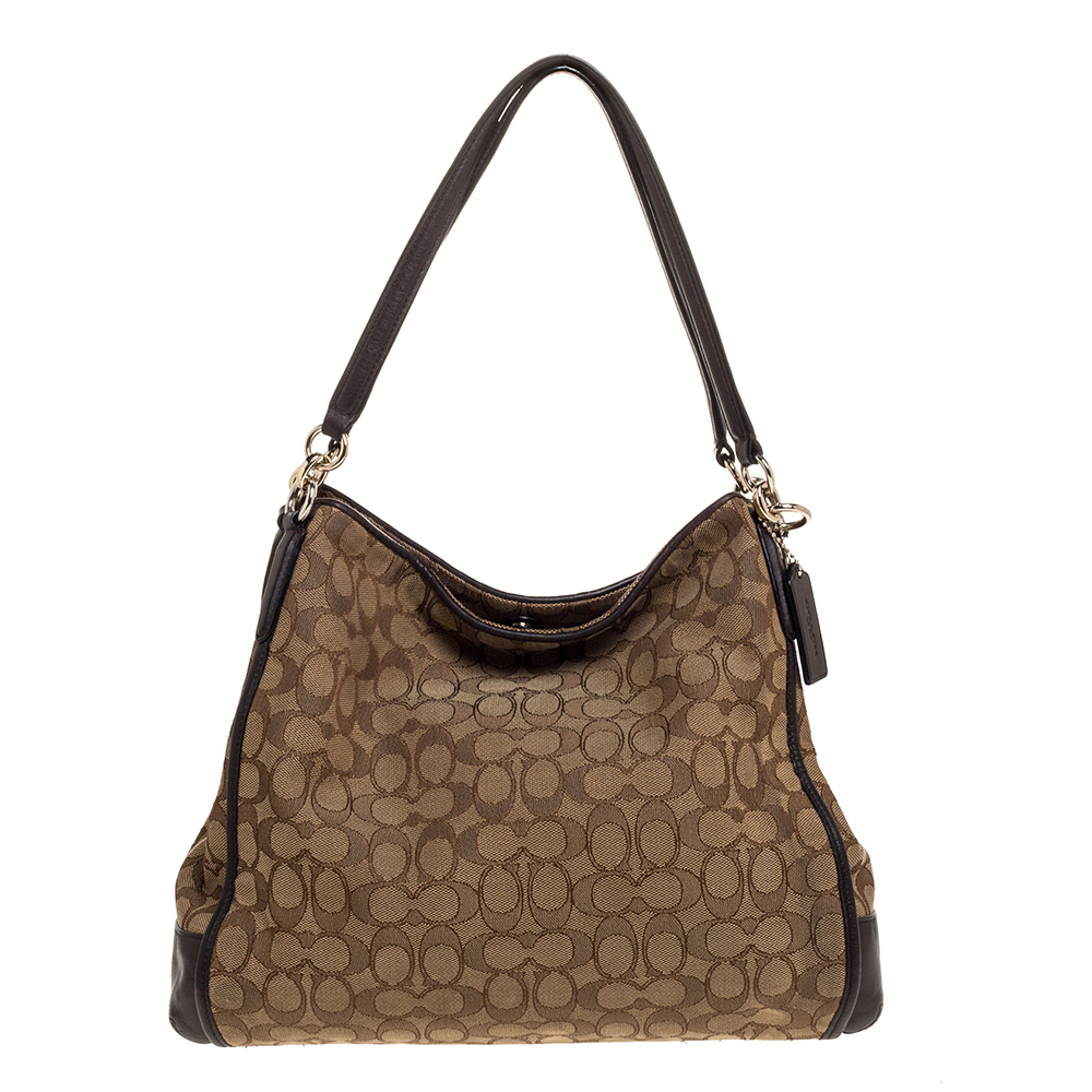 Image of Coach Beige/Brown Canvas and Leather Edie Shoulder Bag