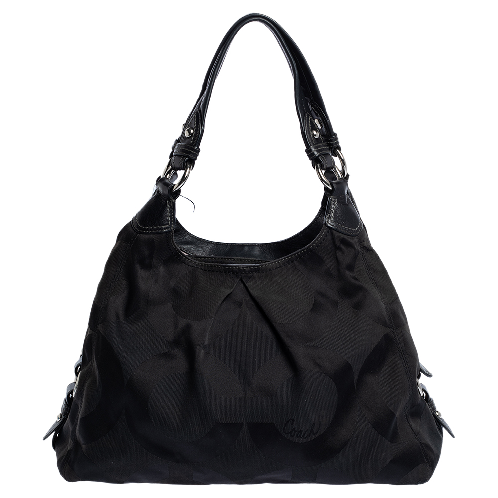 Image of Coach Black Signature Canvas and Leather Shoulder Bag