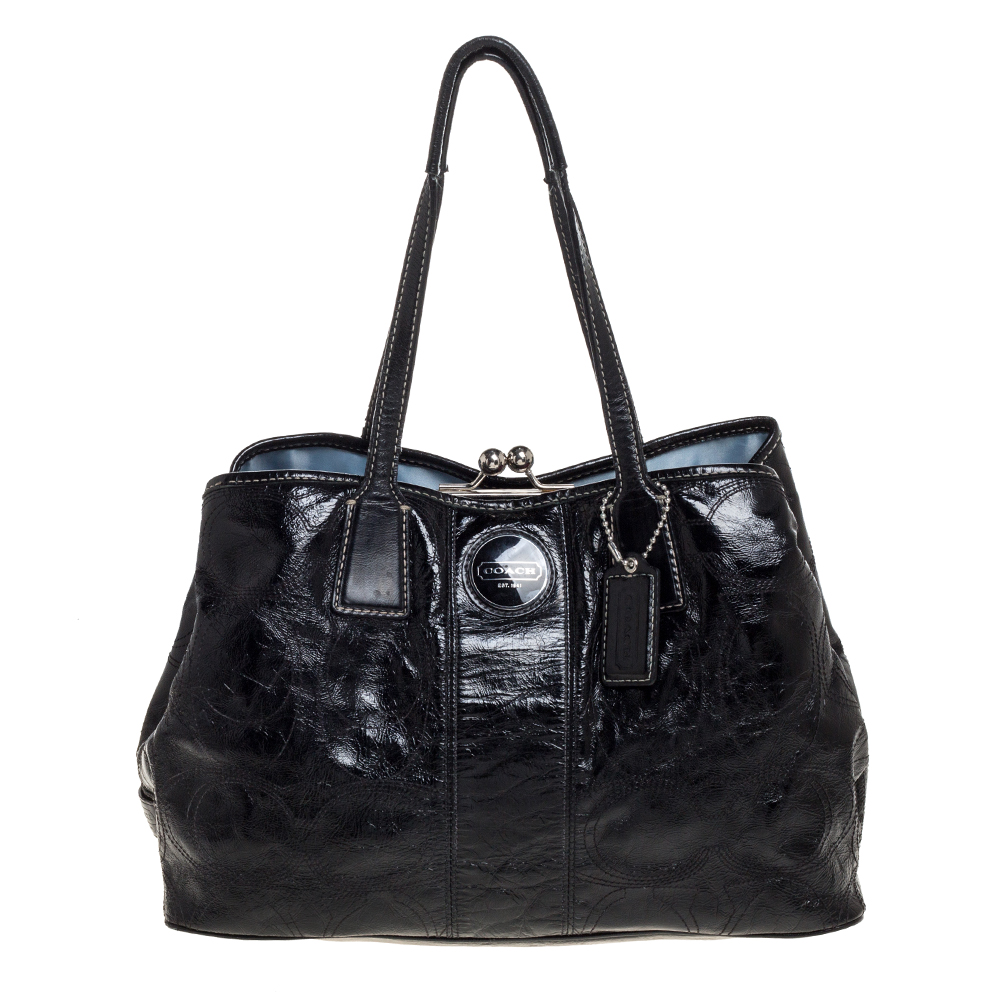 Image of Coach Black Patent Leather Kisslock Satchel