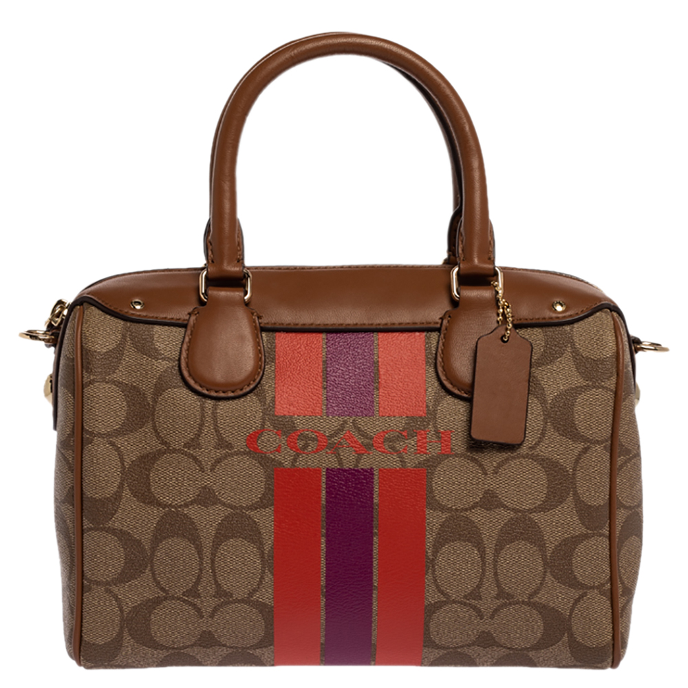 Image of Coach Brown Signature Coated Canvas and Leather Mini Bennett Satchel