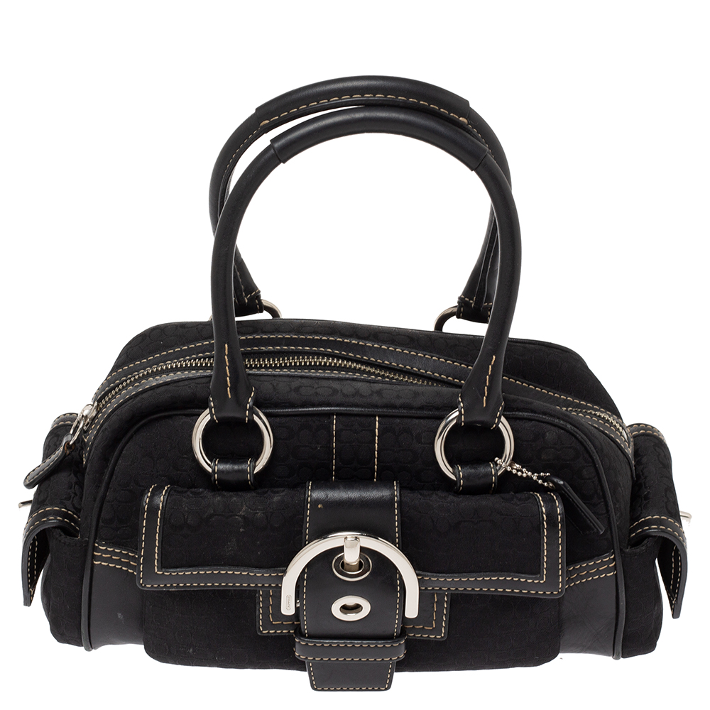 Image of Coach Black Signature Canvas and Leather Soho Side Pocket Satchel
