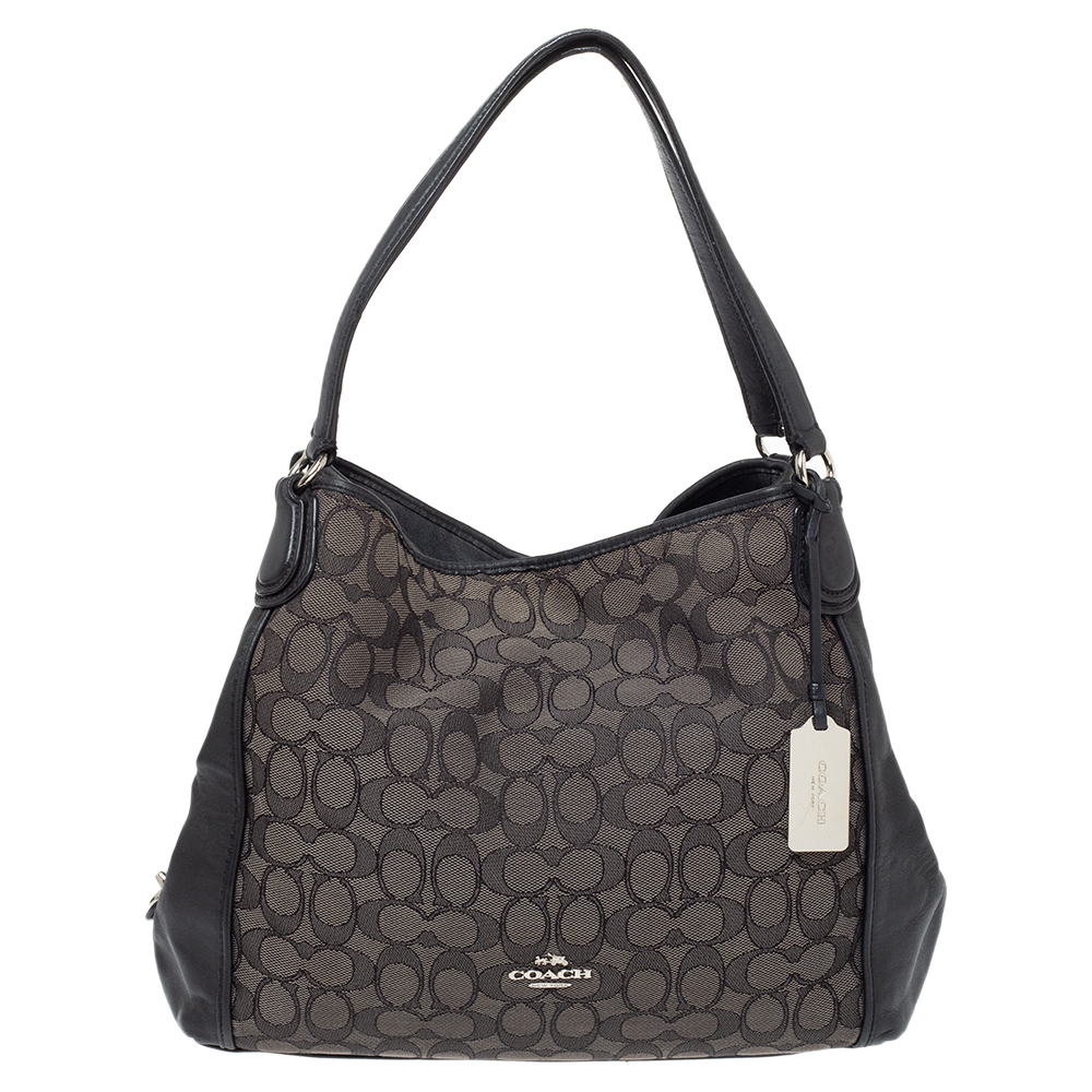 Image of Coach Black Signature Canvas Edie  Shoulder Bag