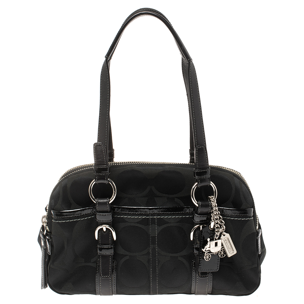Image of Coach Black Signature Canvas and Leather Soho Satchel