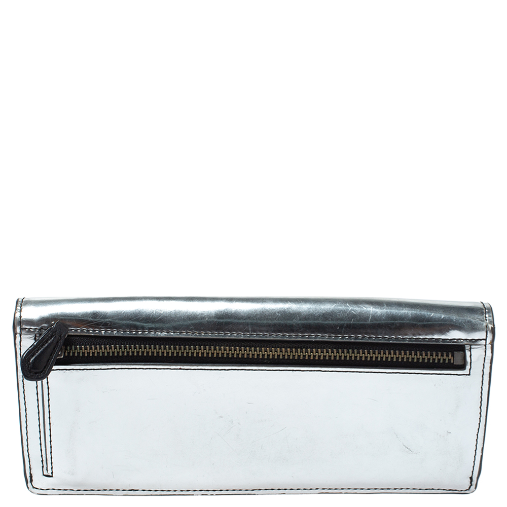 Coach Metallic Silver Patent Leather Continental Wallet