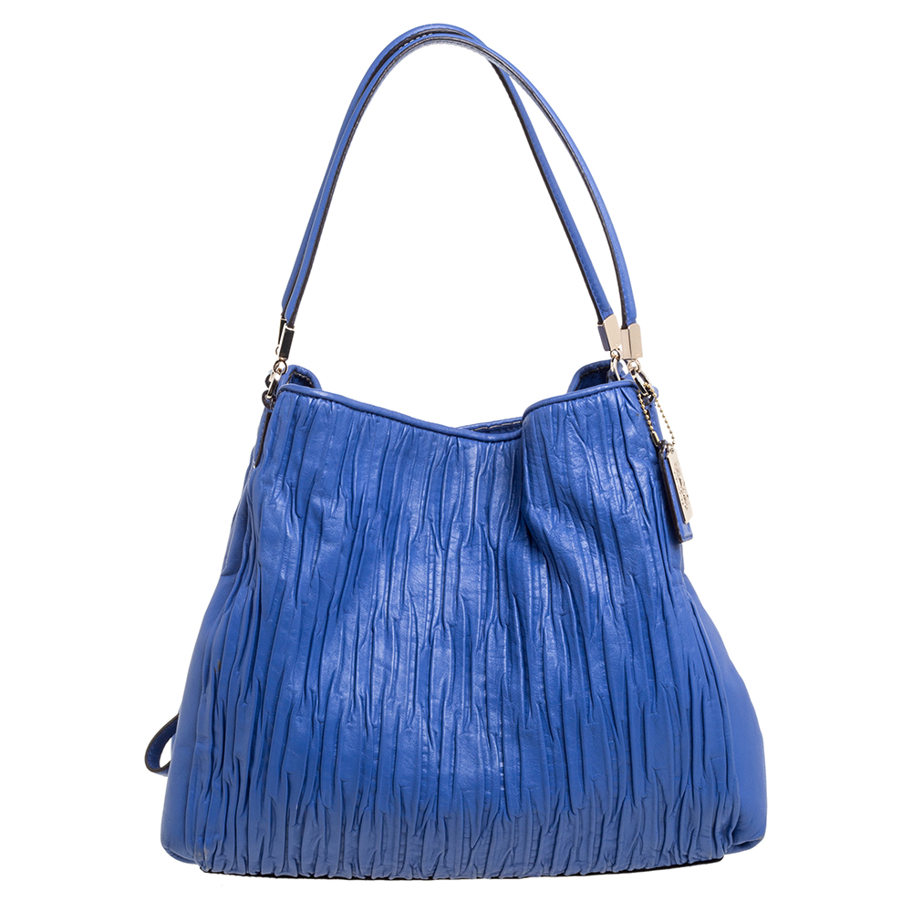 Image of Coach Blue Leather Madison Phoebe Gathered Twist Shoulder Bag