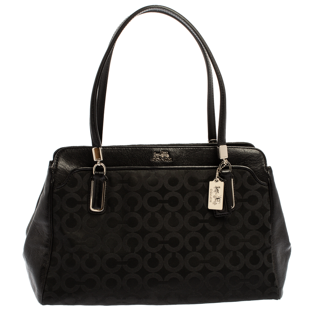 Image of Coach Black Signature Nylon and Leather Madison Kimberly Carryall Satchel