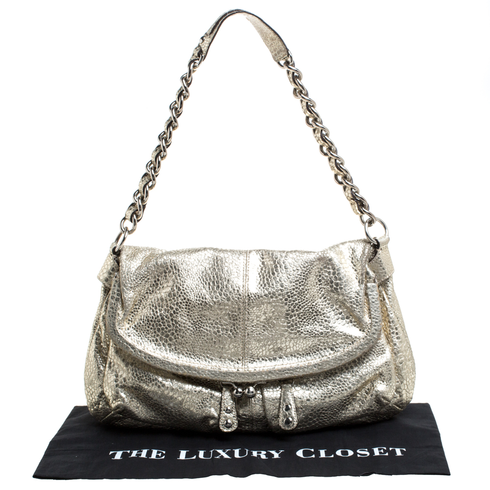 Coach Gold Textured Leather Frame Fold Over Hobo