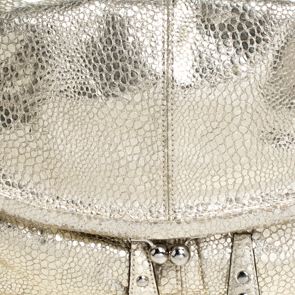 Coach Gold Textured Leather Frame Fold Over Hobo
