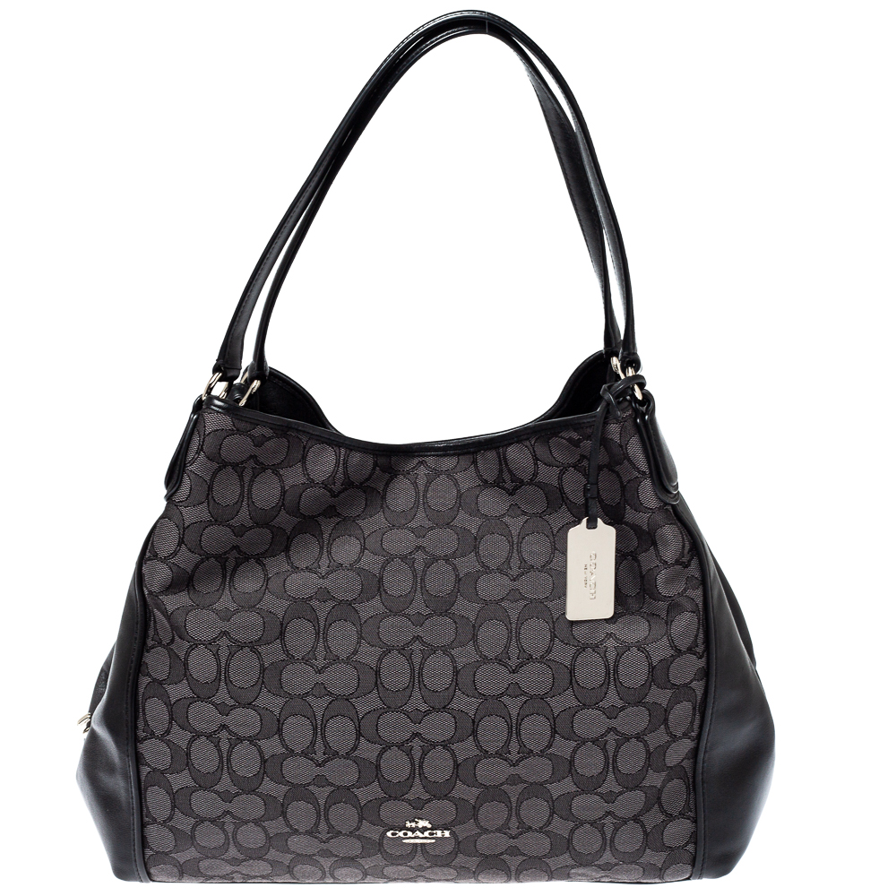 Image of Coach Grey/Black Signature Coated Canvas and Leather Shoulder Bag