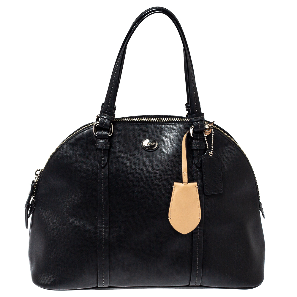 Image of Coach Black Leather Peyton Dome Satchel