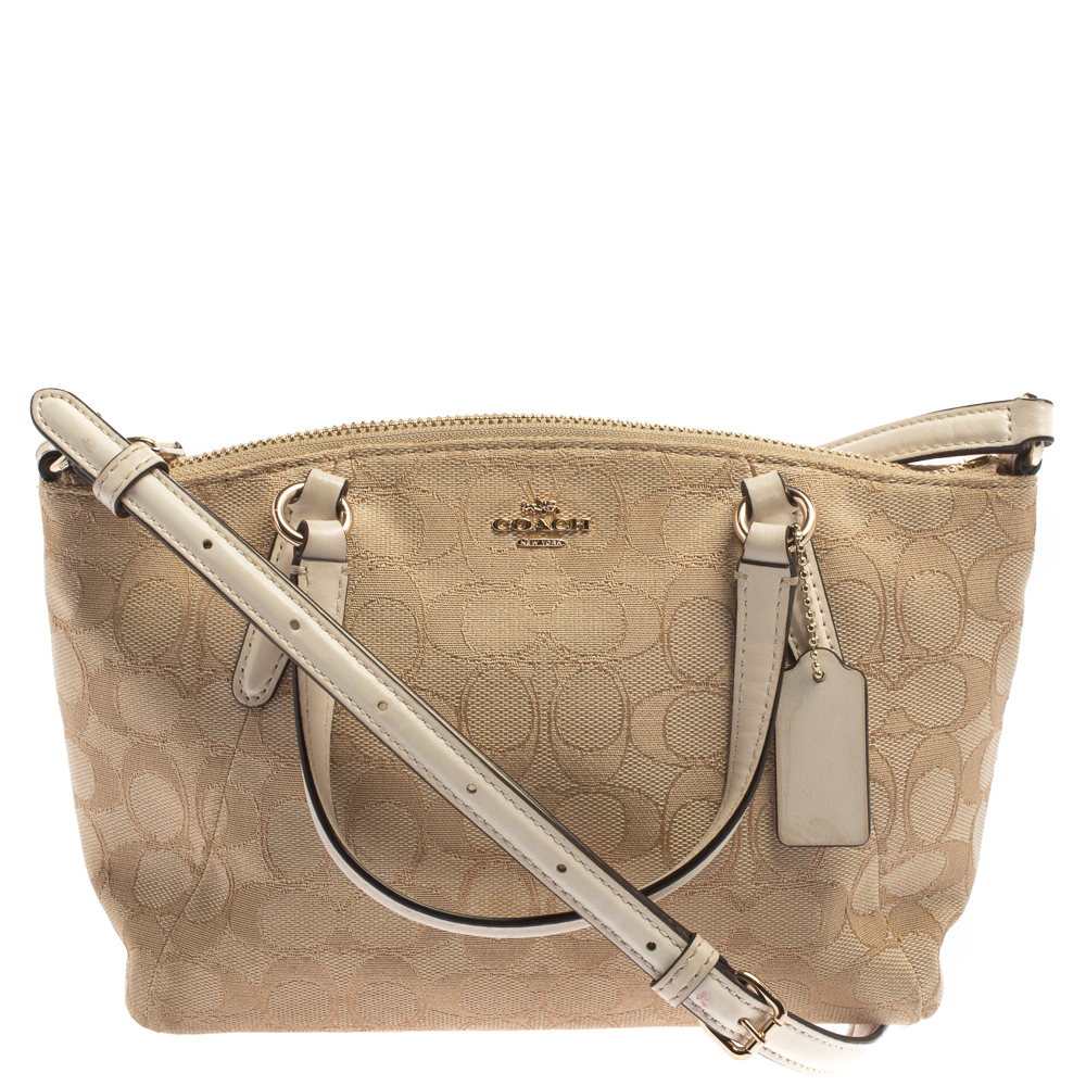 Image of Coach Beige Signature Canvas Mini Kelsey Satchel