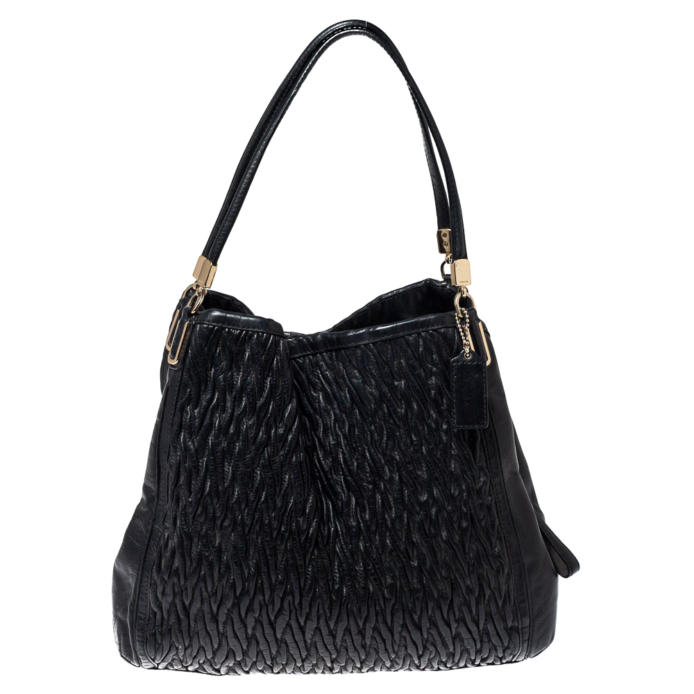 Image of Coach Black Leather Madison Phoebe Gathered Twist Shoulder Bag