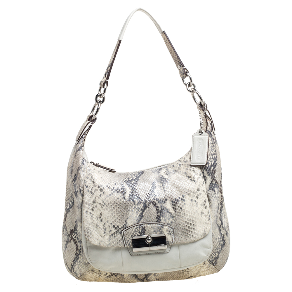 Coach White Shimmer Python Effect and Leather Kristin Hobo
