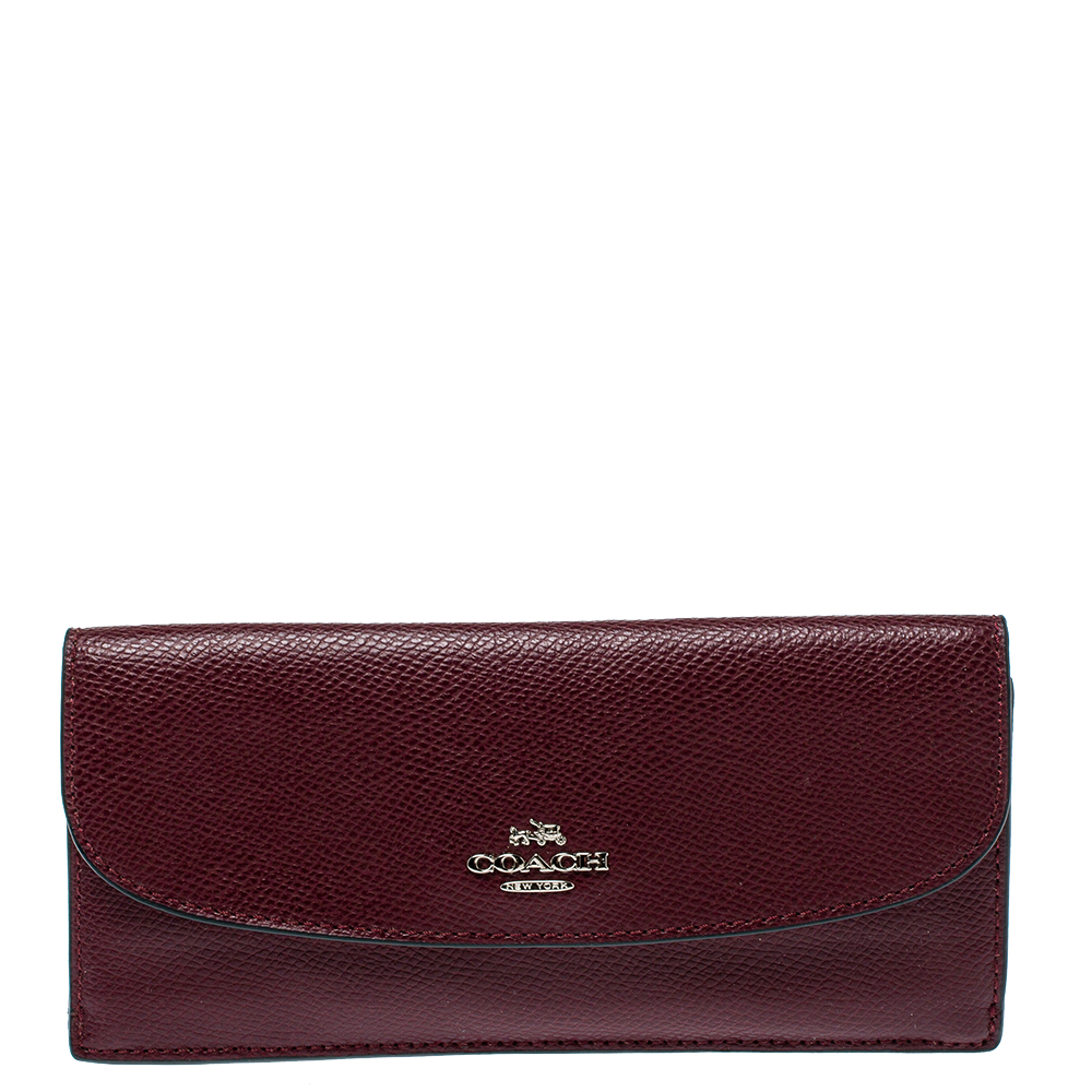 Coach Burgundy Leather Flap Continental Wallet