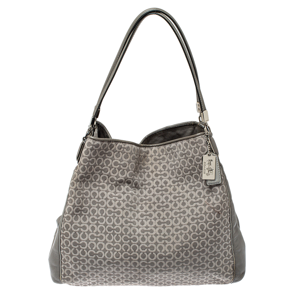 Coach grey signature canvas and leather edie 31 shoulder bag