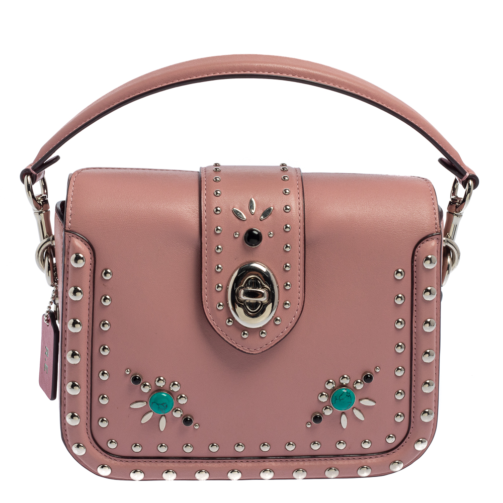 Coach Pink Leather Western Rivets Page Crossbody Bag