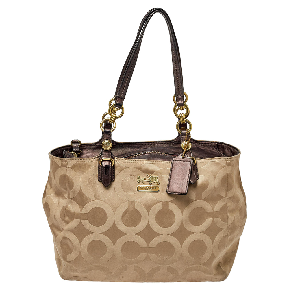 Coach Beige Signature Fabric And Leather Satchel